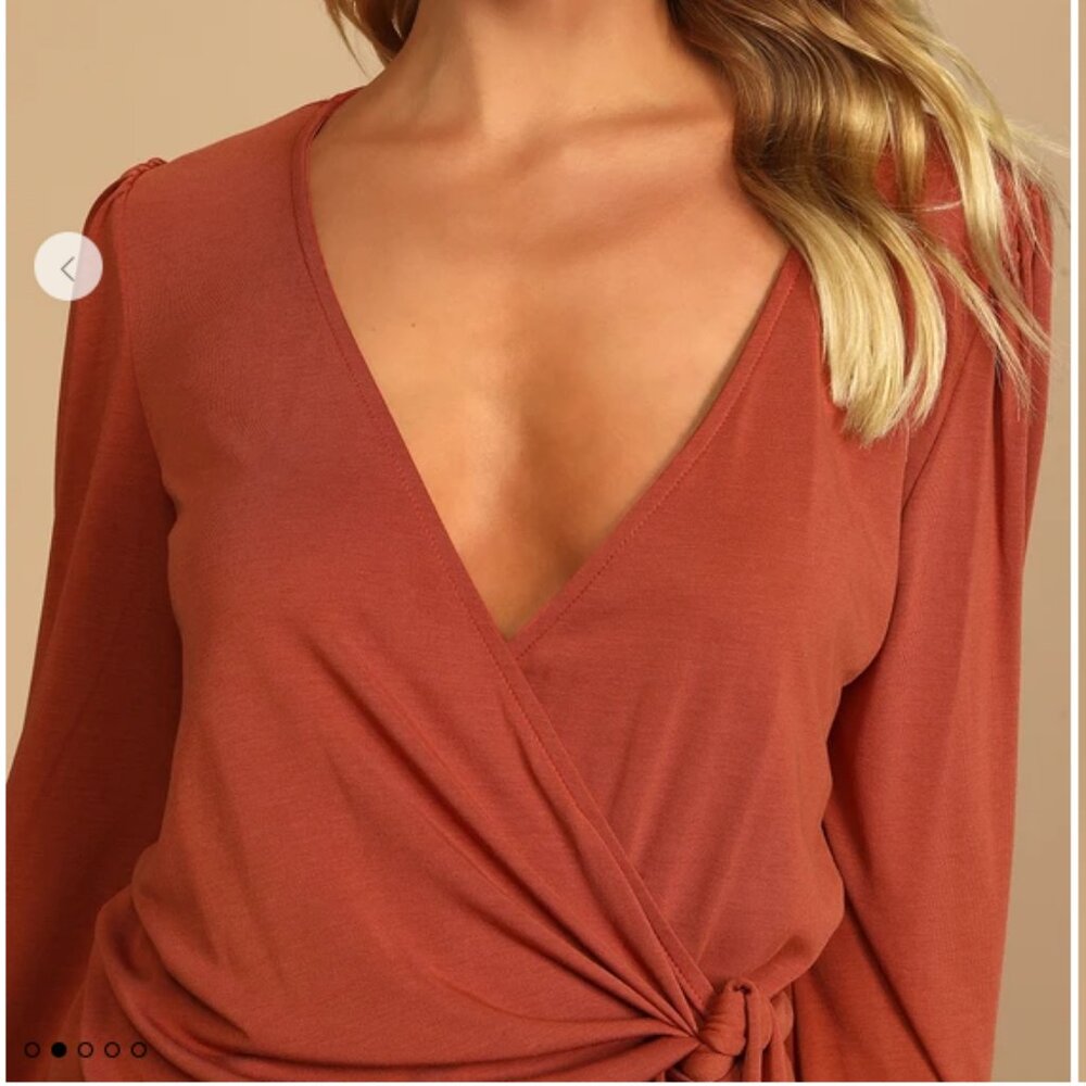 Sweet and Seasonal Rust Orange Long Sleeve Wrap Top